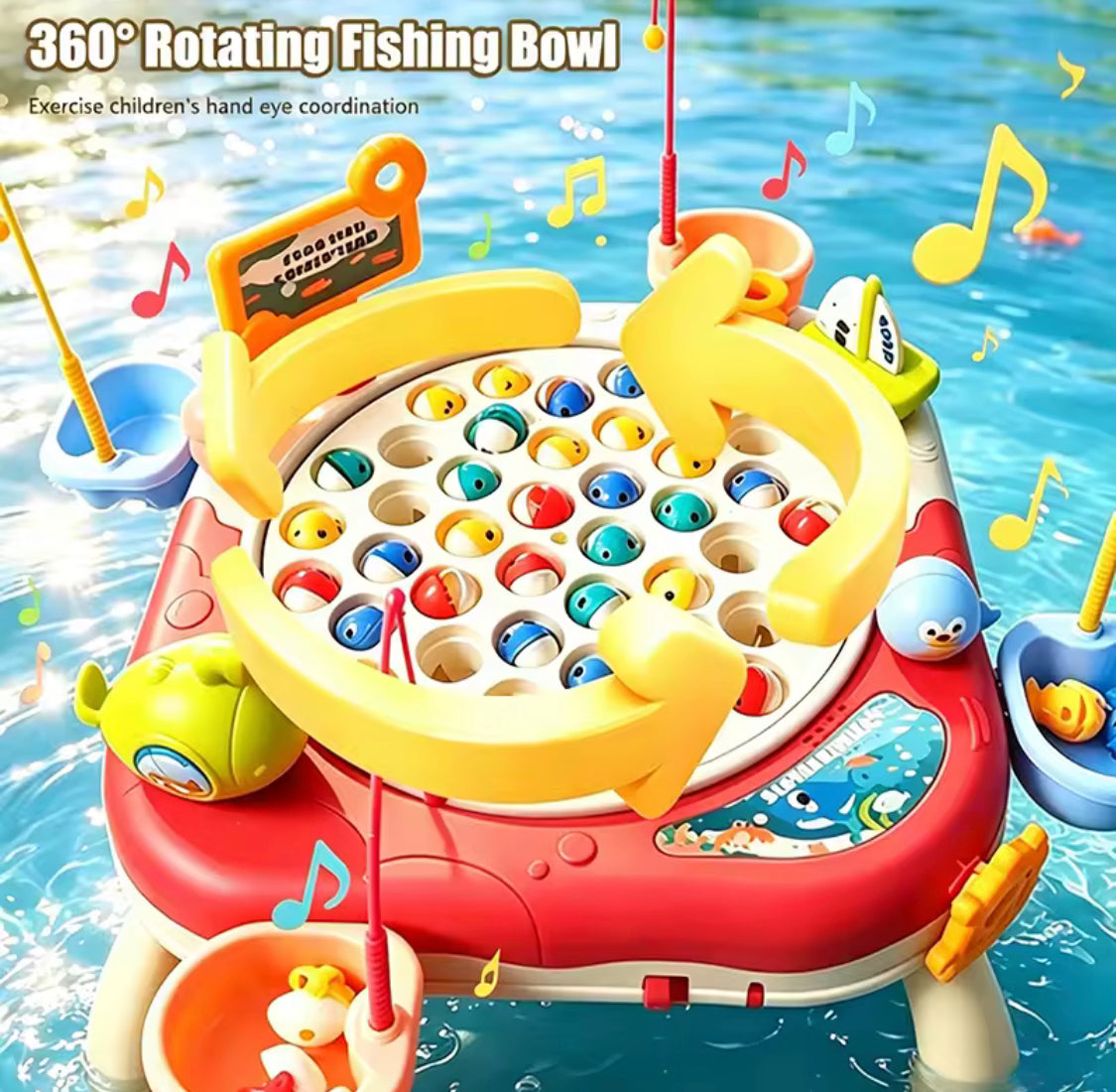 Kids Magnetic Fishing Catching Toy Game, Rotating Fish Catching Toy, Musical Educational Fishing Board Game, Kids Fishing Competition Play Set, Fishing Adventure Game Table for Kids, Educational Magnetic Fish Catching Game