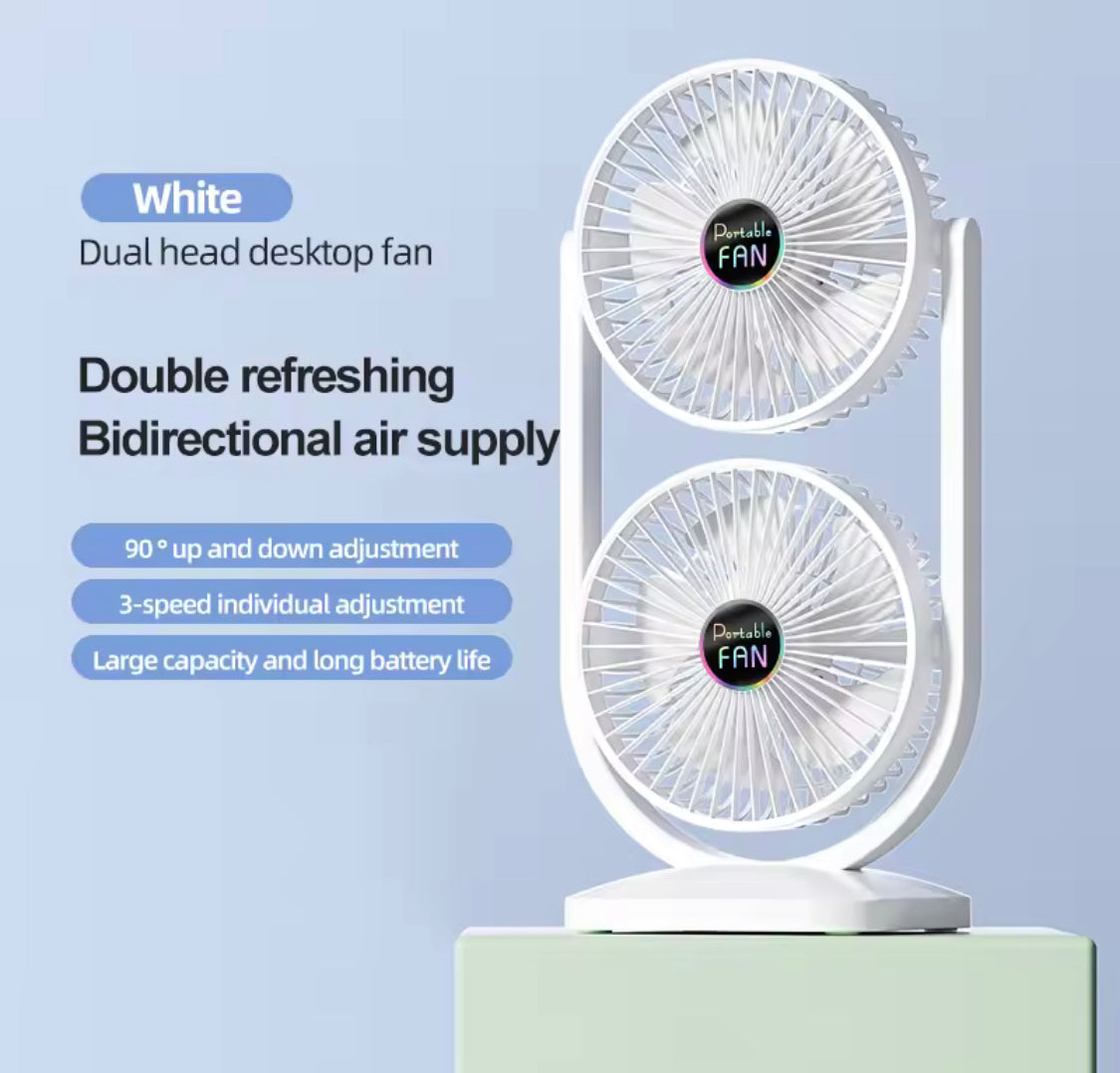 Rechargeable Double Head Table Fan, Travel Outdoor Camping Fan, Lightweight Handheld Cooling Fan