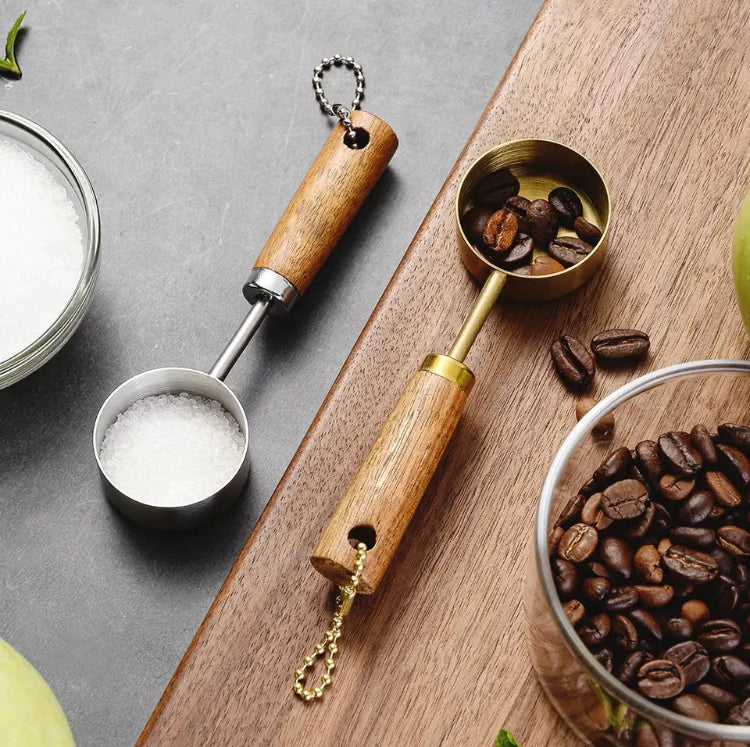 Hangable Measuring Spoon with Wood Handle, Kitchen Coffee Measure Tool ...