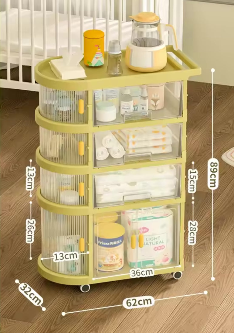 Foldable Baby Rack Trolley With Wheels, Multi Layer Sundries Storage Organizer, Movable Snack Storage Rack