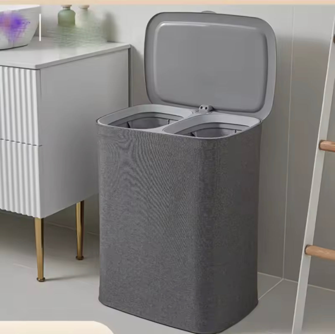 Foldable Laundry Basket With Lid, Dual Compartment Laundry Basket, Dirty Clothes Basket With Lid