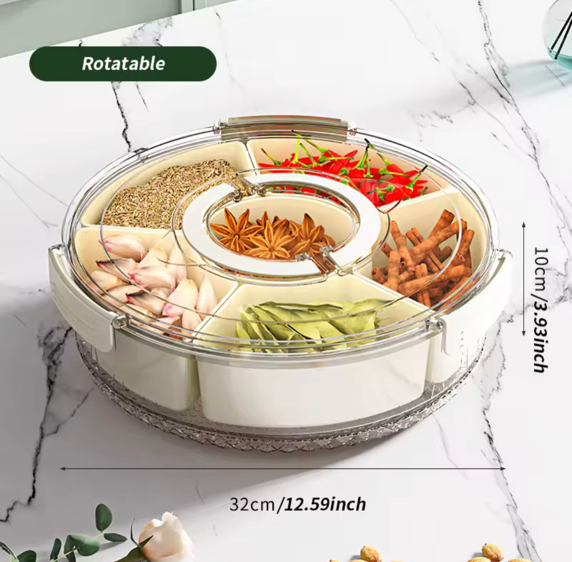 360 Degree Rotating Snacks Storage Box, 6 Compartments Fod Storage Box, Multifunctional Seasoning Spice Organizer