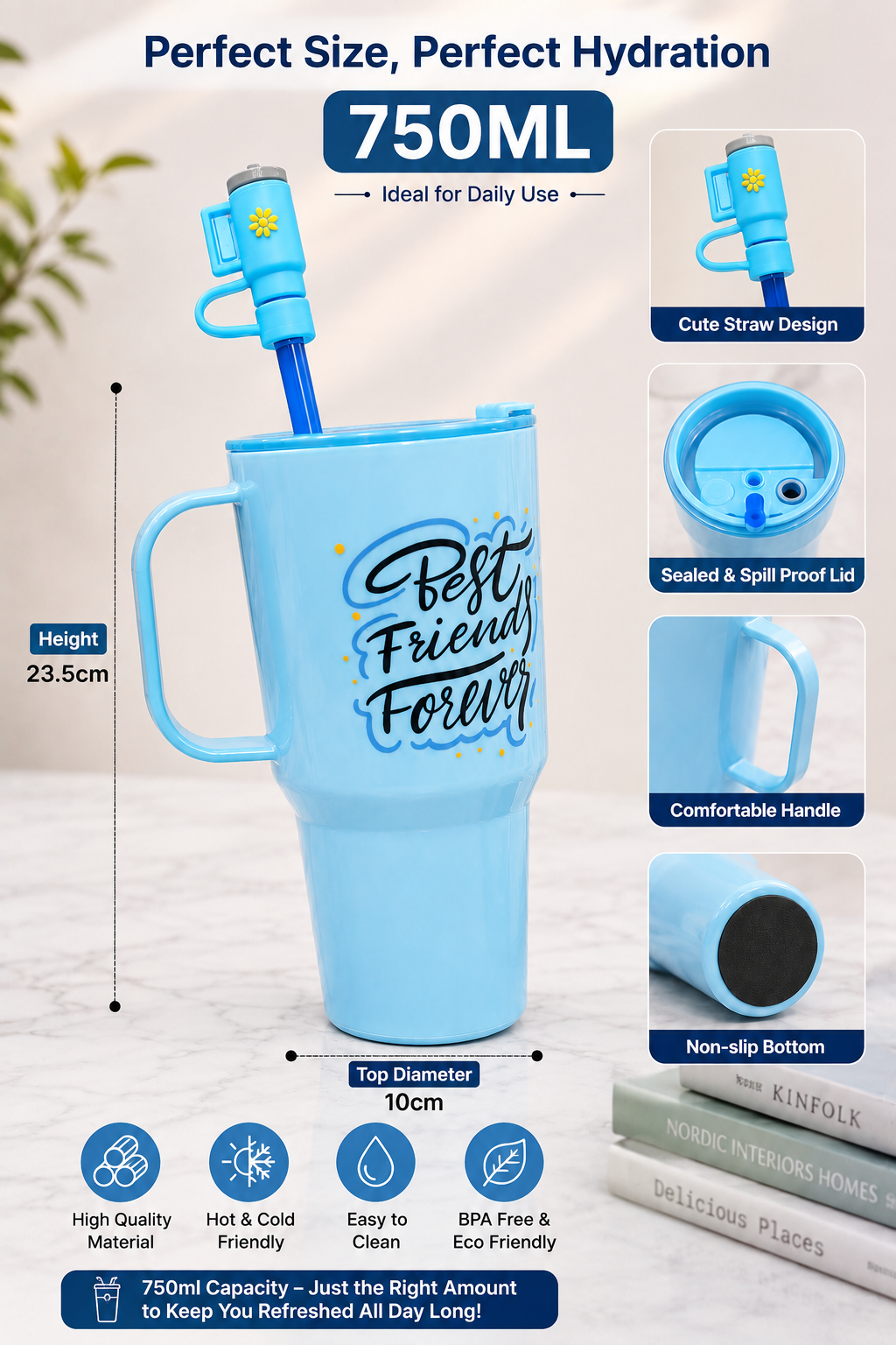 Insulated Travel Tumbler with Handle And Straw, Leak Proof Coffee Tumbler, Women Coffee Tumbler With Lid And Straw