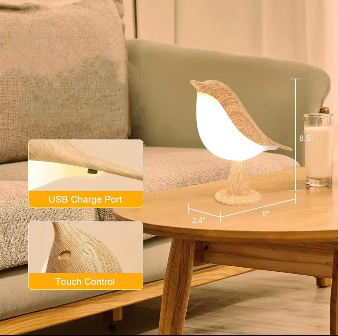 Touch LED Bird Lamp, Bird Glow Night Lamp, Wooden Bird LED Lamp, Small LED Touch Desktop Lamp