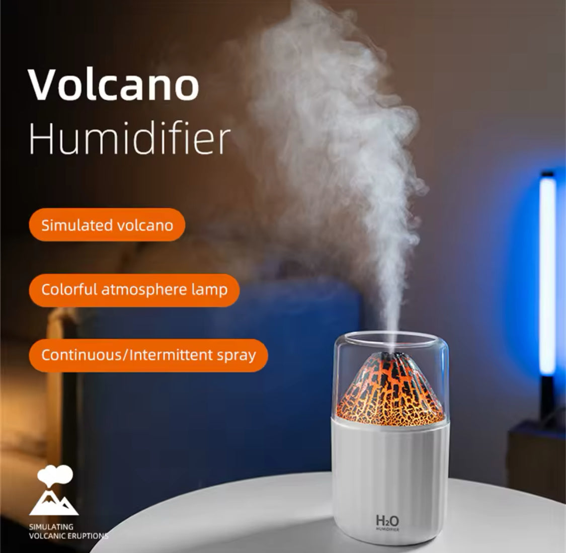 Colourful Volcano Humidifier, Ultrasonic Cold Mist Volcano Humidifier, Home Car Bedroom Table Humidifier