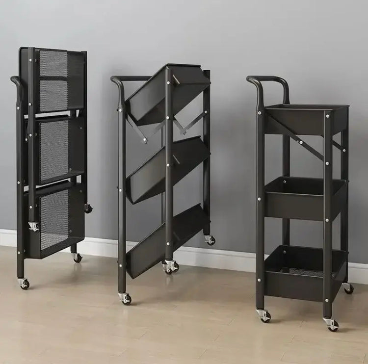 Multifunctional Movable Kitchen Storage Rack, Portable Three-layer Storage Rack, Multi-Functional Storage Rack Folding Trolley