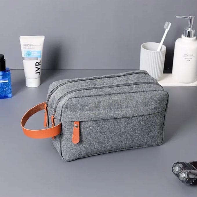 Casual Canvas Cosmetic Bag, Double Layer Large Capacity Cosmetic Bag, Leather Travel Toiletry Bag, Multipurpose Travel Storage Pouch, Waterproof Beauty Wash Kit, Cleanser Stuff Organizer Pouch, Men Women Storage Bag