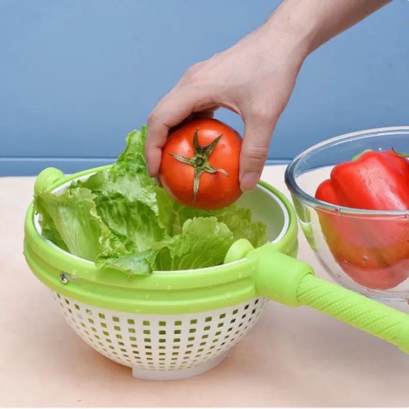 Revolving Drain Basket, Multipurpose Salad Molicer, Foldable Strainer Fruit Vegetable Washing Basket, New Salad Spinner, Dehydration Water Throwing Drain Basket, Lettuce Spinning Colander Kitchen Tool, Spinning Basket with Collapsible Handle