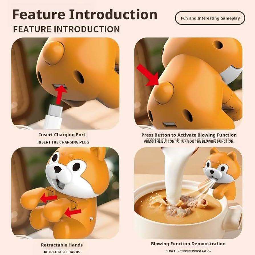 Cute Puppy Noodles Cooling Fan, Cartoon Puppy Hot Food Cooler, Cute Shiba Soup Cooling Buddy, Mini Electric Noodle Cooling Fan