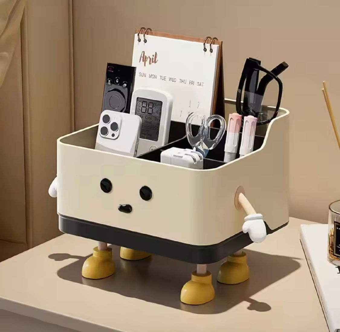 Cute Cartoon Style Desktop Storage Box, Multi Grid Countertop Cosmetic Organisation Shelf, Cute Desktop Decoration Accessories
