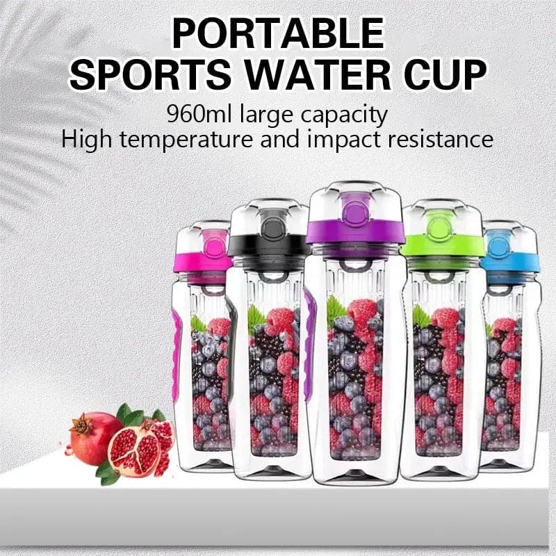 Aqua Time Infuser Water Bottle, 1L Time Tracker Bottle With Cleaning Brush, Acrylic Detox Sports Water Bottle, Triton Sports Bottle with Flip Top Lid, Fruity infusing Water Bottles for Women & Men -