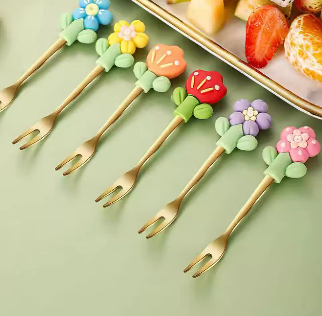 Flower Shape Eggshell Fruit Fork Set, Stainless Steel Fruit Fork, Cute Creative Party Decoration Fruit Fork