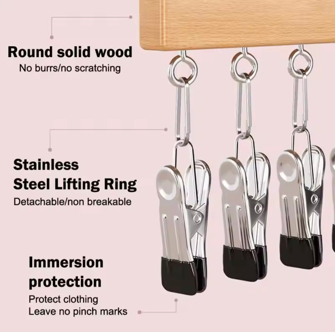 12 Clips Hanging Closet Organizer, Wooden Clip Pants Hanger, Anti Slip Clip Hanger Rack, Heavy Duty Clothes Clip Hanger