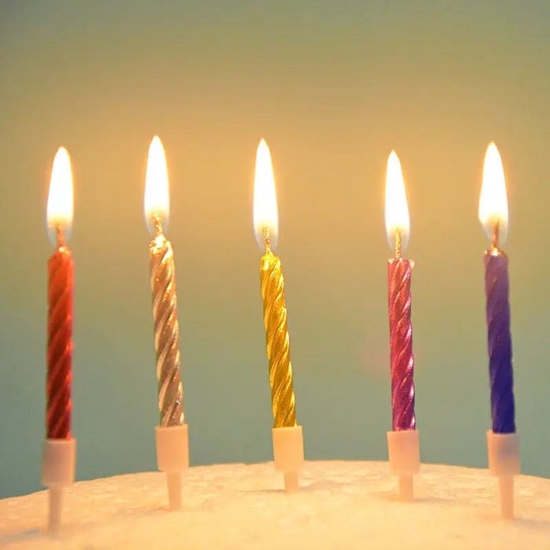 Set Of 8 Thread Color Birthday Candles With Candles, Cake Candle With Holder, Party Supplies Short Thin Metallic Color Candles