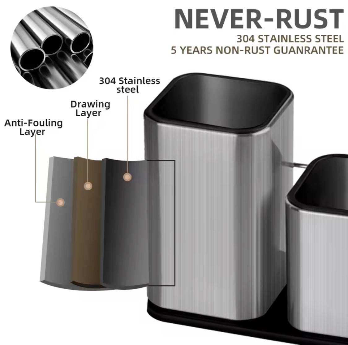 Stainless Steel Cutlery Bucket, Stainless Steel Knife Holder, Stainless Steel Cutlery Organizer