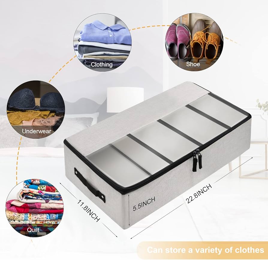 Under Bed Clothes Storage Organizer, Foldable Split Shoe Storage Box, Dost Proof Transparent Shoe Box