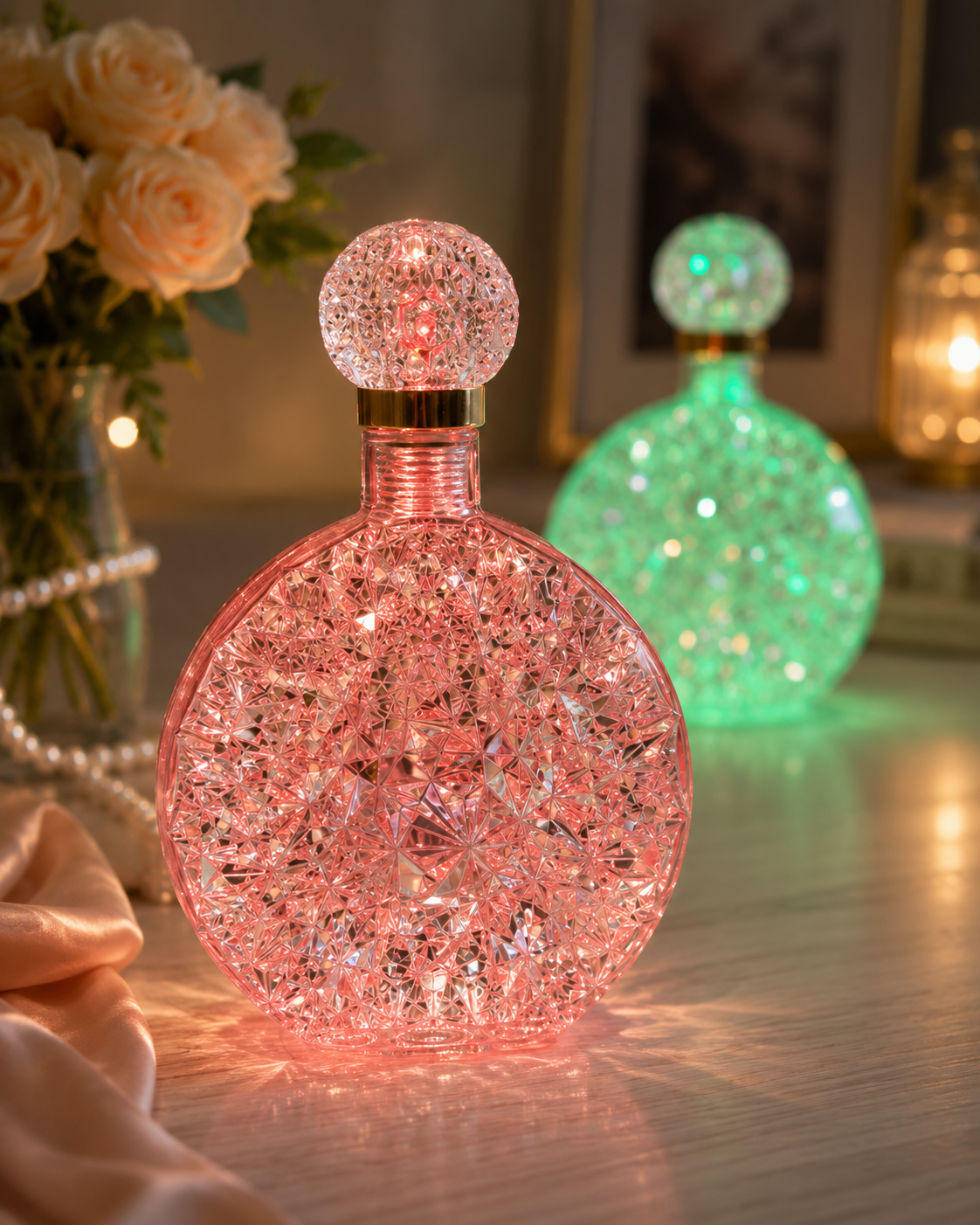 Crystal Perfume Bottle Shape Night Lamp, Decorative Ambient Table Light, Crystal Perfume Bottle Ambient Light, Decorative Table Lamp