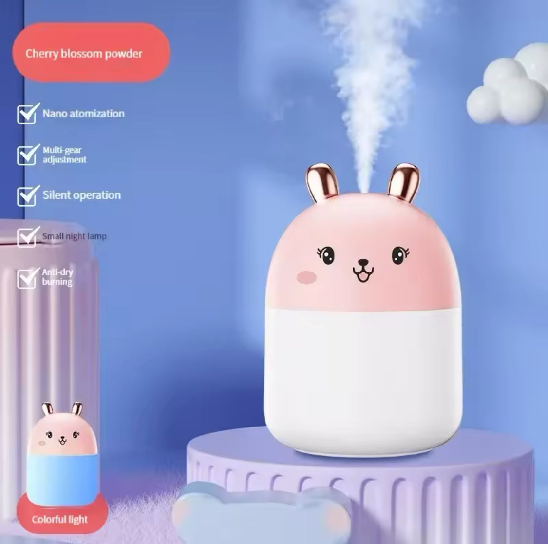 Cute Rabbit Humidifier, Portable Mini Aroma Diffuser, USB Air Humidifier