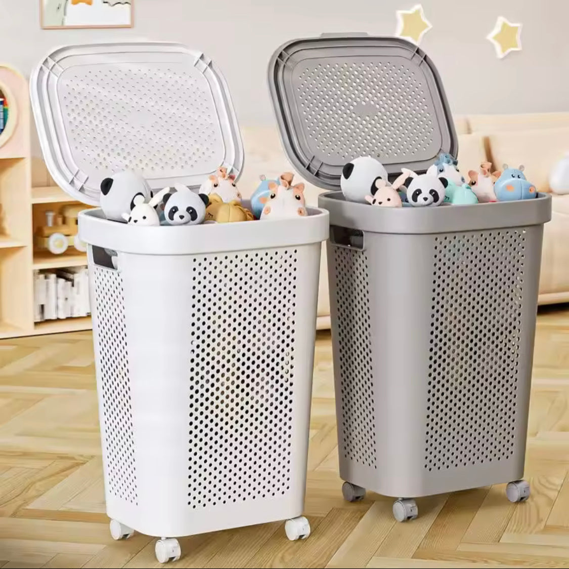 Dual Purpose Laundry And Toy Basket, Moveable Plastic Laundry Basket, Multipurpose Laundry And Storage Basket