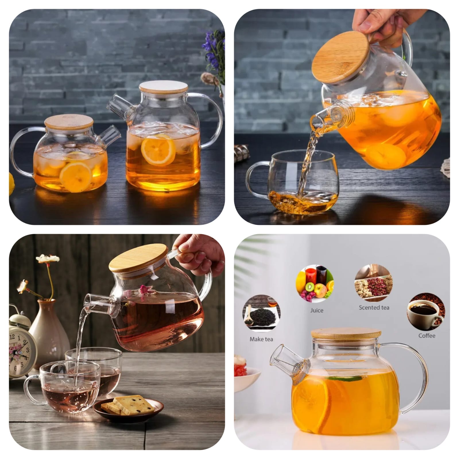 Transparent Glass Teapot With Bamboo Lid, Heat Resistant Large Capacity Teapot, Classic Tea Kettle For Coffee Tea