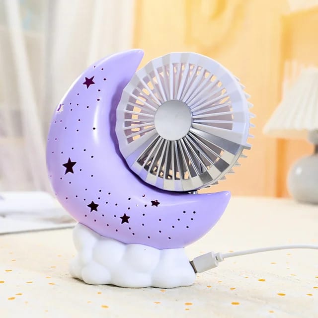 Moon Shaped Mini Fan, USB Rechargeable Desktop Lamp Fan, Adjustable Angle Pen Holder Fan