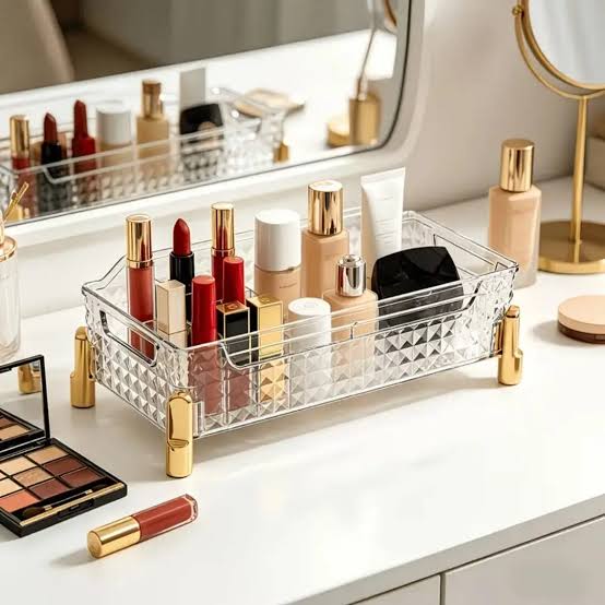 Transparent Desktop Cosmetic Storage Box, Vanity Organizer Basket, Dressing Table Makeup Organizer