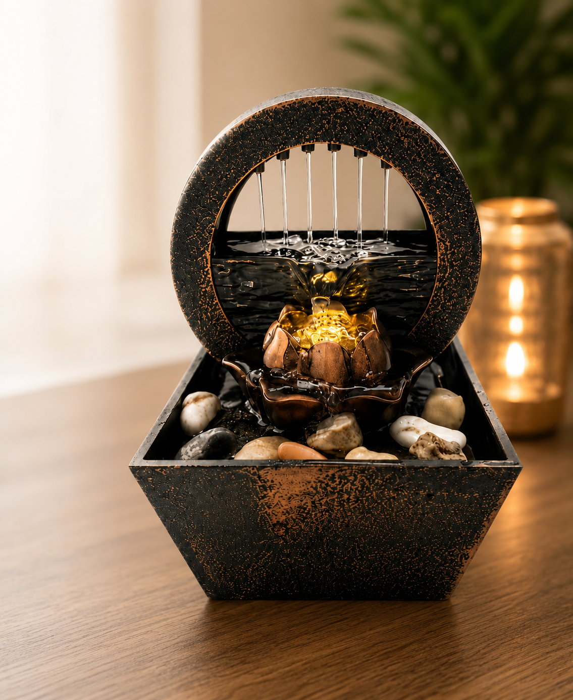 Mini Tabletop Fountain with LED, Decorative Indoor Desktop Waterfall Fountain