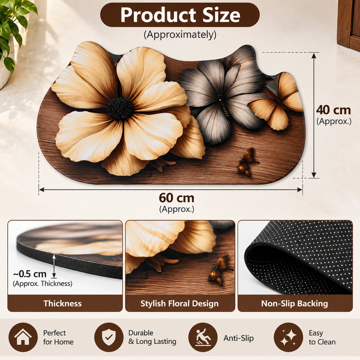 3D Floral Butterfly Decorative Mat,     Luxury Blossom Decorative Mat,     Butterfly Blossom Decorative Rug