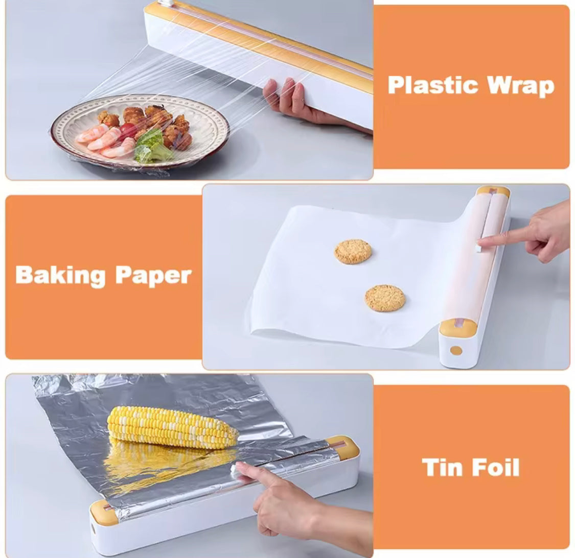 Reusable Food Wrap Cling Film With Cutter, Multipurpose Plastic Wrap Cutter, Wall Film Dispenser, Plastic Wrap Dispenser with Slide Cutter, Kitchen Organizer