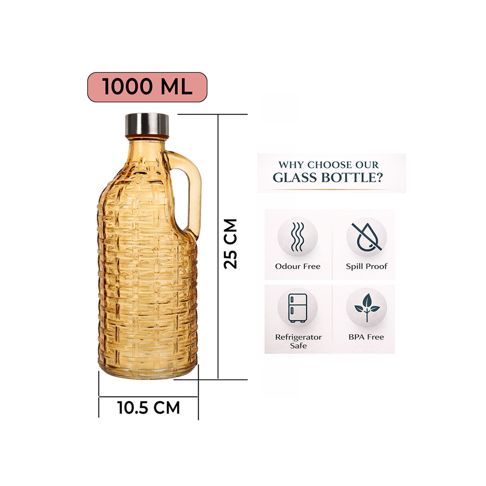 Elegant Glass Water Bottle With Handle, Vintage Style Glass Water Bottle, Premium Glass Beverage Jug