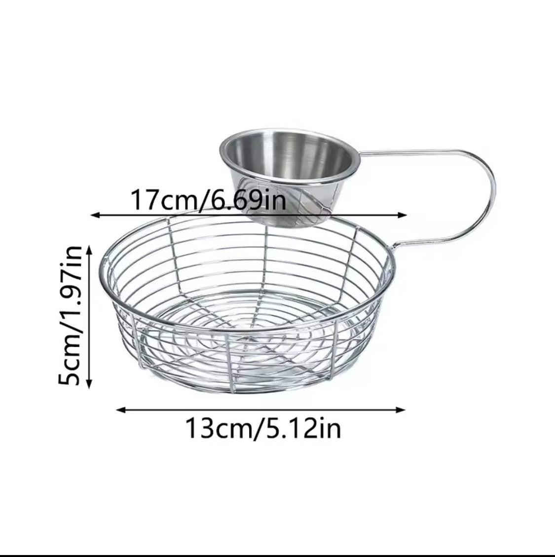 Stainless Steel French Fries Basket, Lightweight French Fries Basket, French Fries Basket With Hanging Sauce Cup, Fried Items Serving Tray