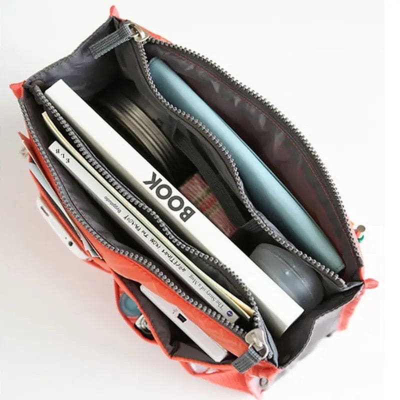 Organizer Insert Bag, Nylon Travel Handbag Purse, Large liner Lady Makeup Cosmetic Bag, Multi Zipper Makeup Bag, Double Zipper Storage Bag, Multipurpose Tote Bag