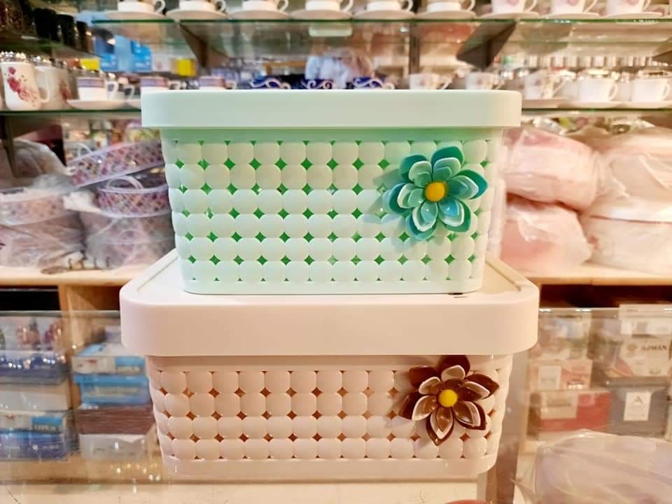 Flower Storage Basket, Multipurpose Home Kit Basket, Multifunctional Plastic Storage Basket, Vanity Storage Organizer With Lid