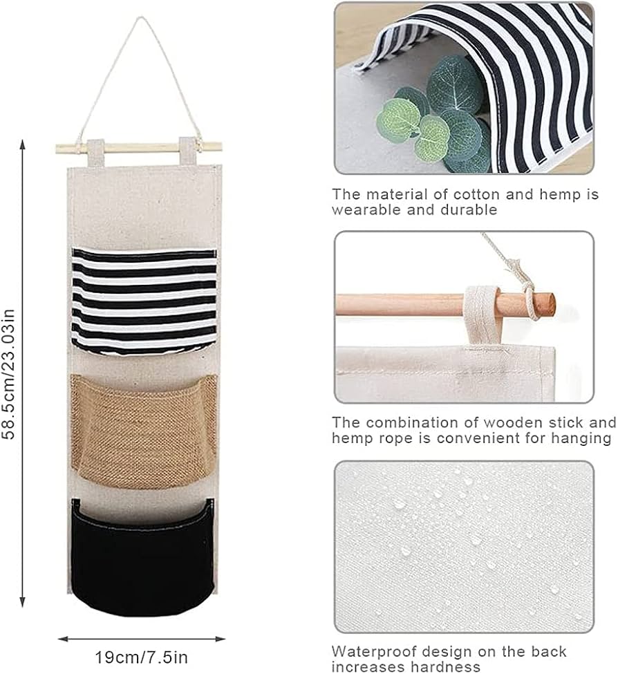 3 Pocket Hanging Storage Organizer, Hanging Closet And Wall Organizer, Space Saving Hanging Storage Bag, Wall Hanging Multipurpose Organizer