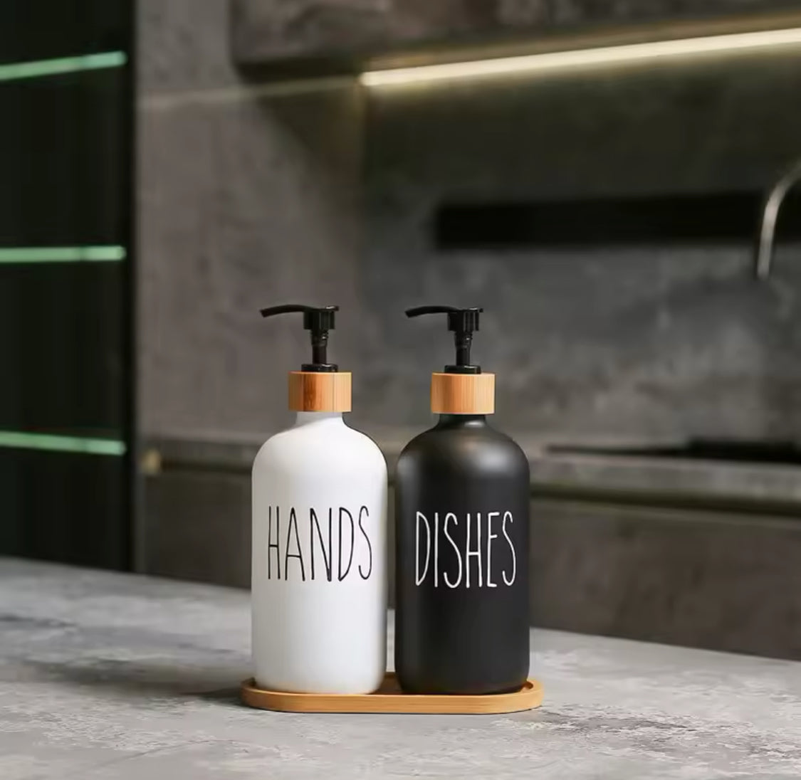 Bathroom Hand Soap Dispenser With Bamboo Tray, Kitchen Dish Soap Dispenser, Empty Facial Cleanser Refillable Bottle, Hand Sanitizer Press Subpack Bottle