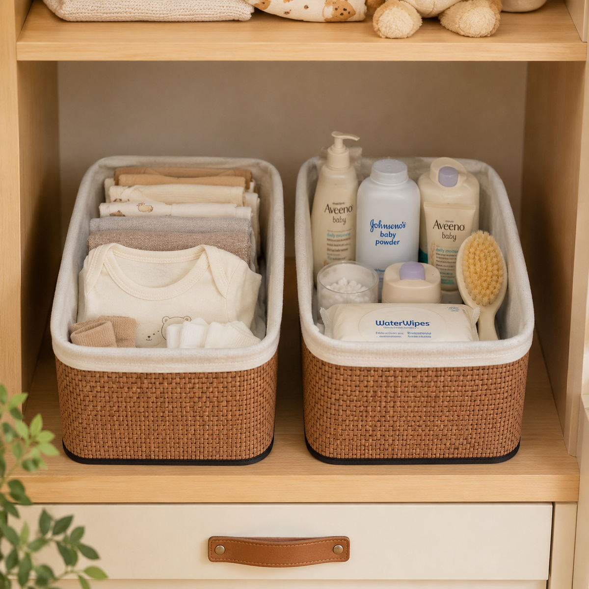 5pcs Woven Rattan Storage Basket Set, Fabric Lined Wicker Storage Boxes, Decorative Rattan Storage Box Set