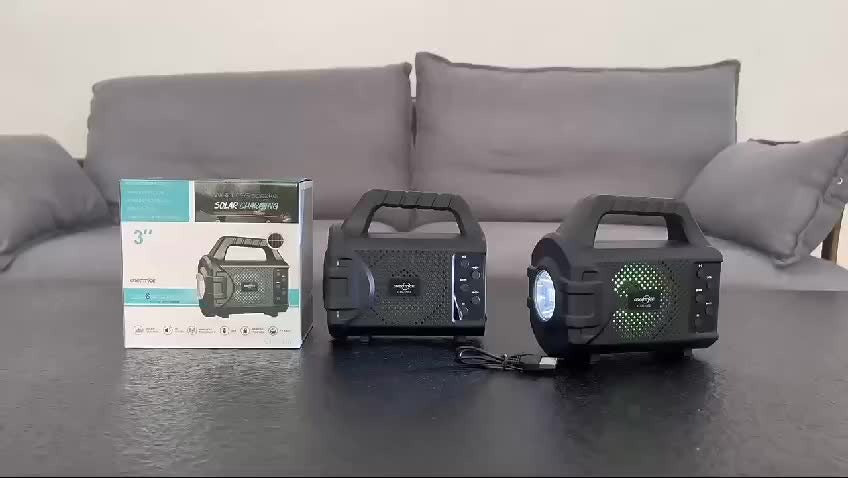 Wireless Portable Speaker, 
Powerful 2000mAh Full Band Radio, Solar Panel Torch Light With Hanging Rope