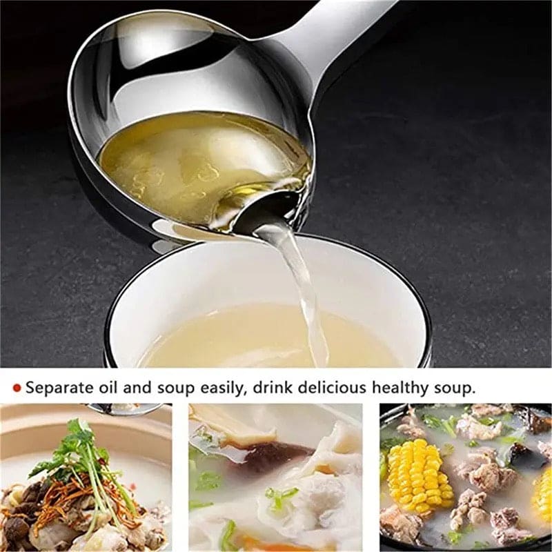 Oil Separator Spoon, Stainless Steel Filter Oil Ladle, Home Strainer Cooking Colander, Kitchen Oil Skimmer Spoon, Food Fat Skimmer Spoon