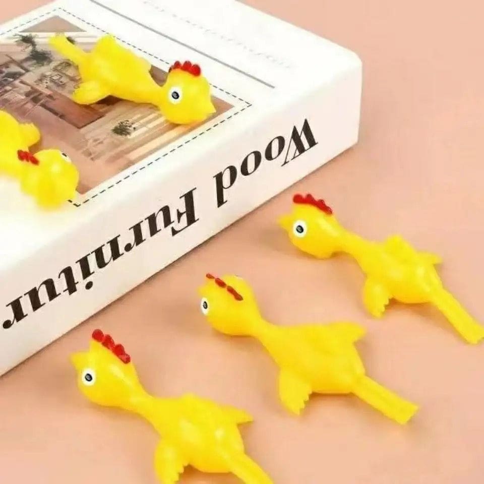 Set Of 5 Chick Toy, Crazy Flying Chicken, Bouncy Rubber Chicken, Slingshot Chicken Toy, Catapult Chicken Prank Toy, Elastic Flying Finger Birds, Sticky Decompression Toy