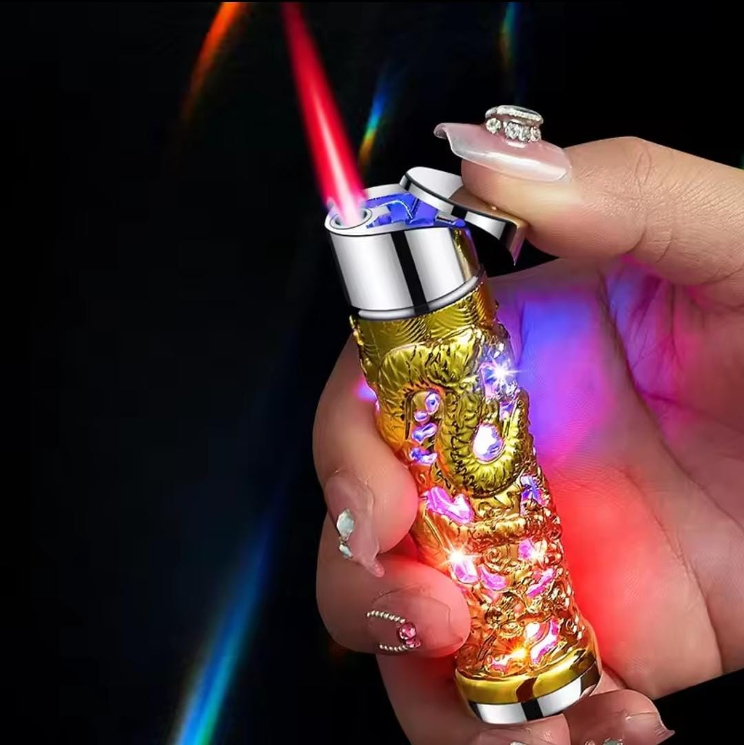 Refillable Dragon Design Torch Lighter, Windproof Butane Red Flame Lighter, Classic Fashionable Lighters