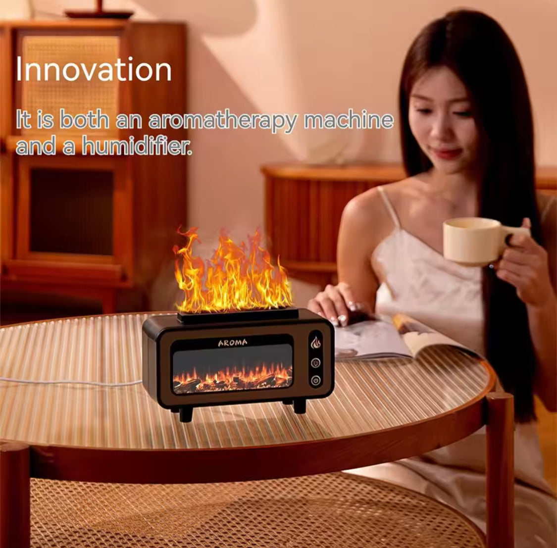 3D Fireplace Aroma Diffuser, Colorful Flame Night Light Humidifier, USB Electric Aroma Diffuser