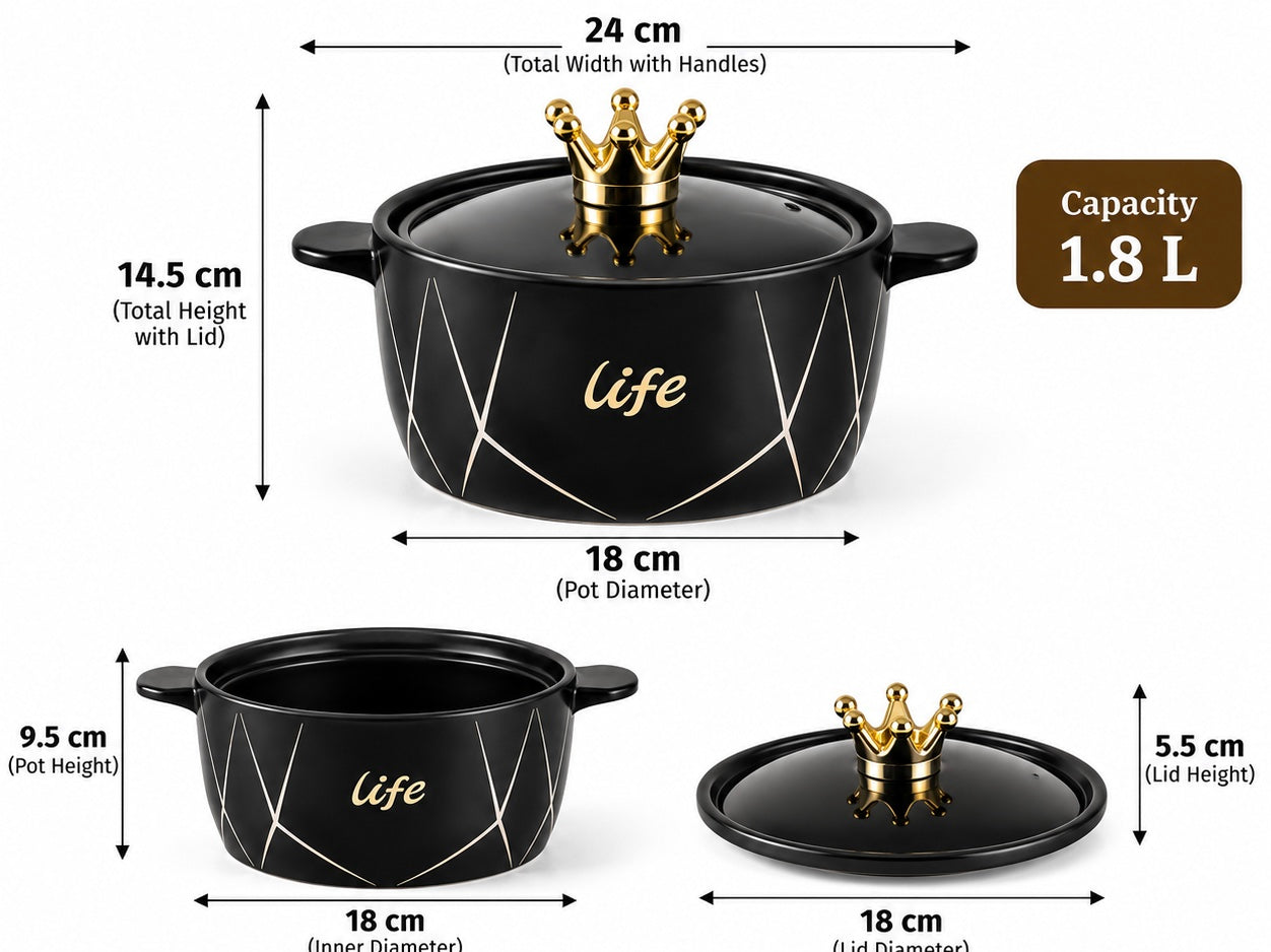 Royal Crown Ceramic Cooking Pot, Luxury Crown Lid Ceramic Pot, Elegant Ceramic Cooking & Serving Pot
