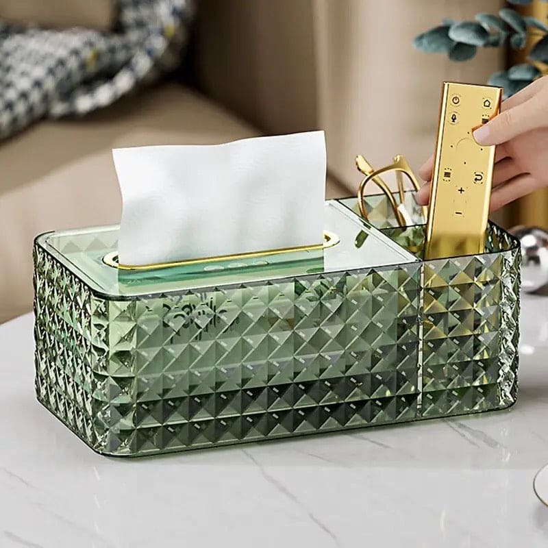 3 Compartment Diamond Tissue Box, Sundries Makeup Paper Storage Box, Napkin Remote Control Storage Box, Spring Tissue Paper Box, Crystal Rectangular Scarf Box