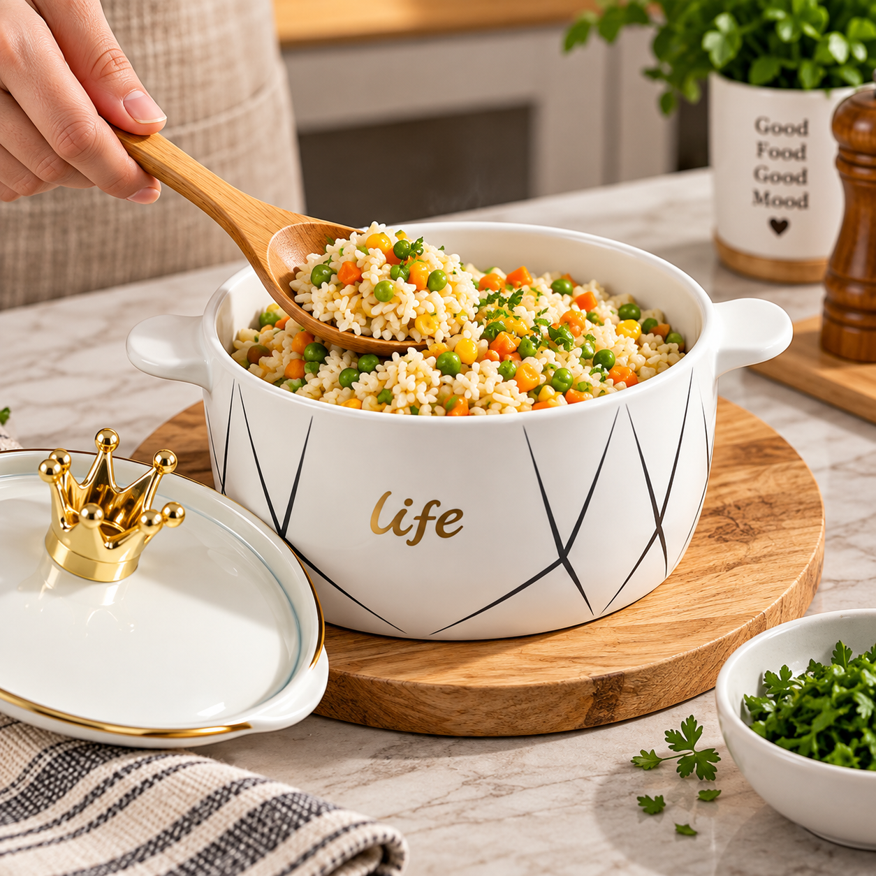 Royal Crown Ceramic Cooking Pot, Luxury Crown Lid Ceramic Pot, Elegant Ceramic Cooking & Serving Pot
