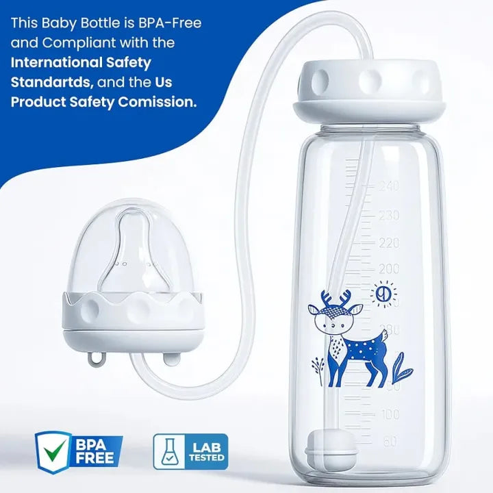 Hands Free Baby Feeding Bottle, Anti Colic BPA Free Nursing Bottle with Silicone Tube, Self Feeding Baby Milk Bottle