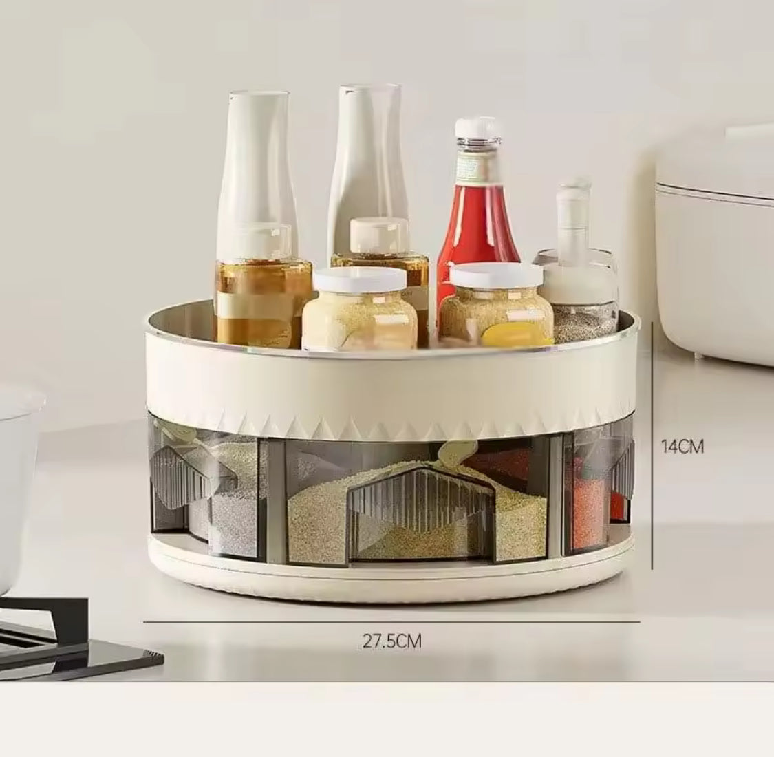 360° Rotating Spice Organizer, 6 Grid Seasoning Tray, Rotatable Spice Bottle Shelf Organizer, Large Capacity Double Layer Seasoning Storage Rack, Rotatable Condiment Rack