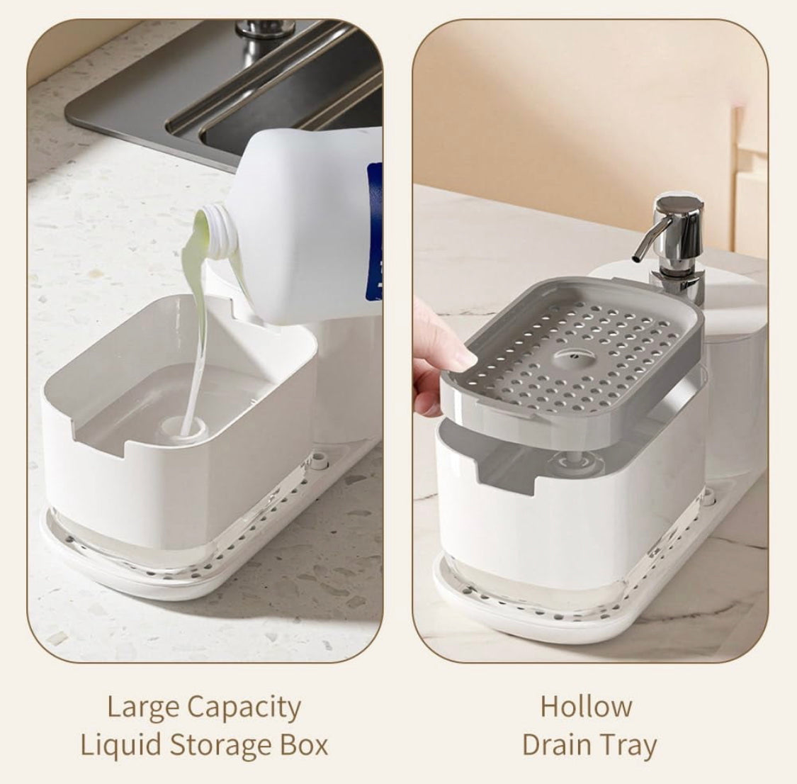 Manual Soap Dispenser With Sponge Holder, Kitchen Countertop Soap Dispenser Rack, Daily Wash Kitchen Caddy