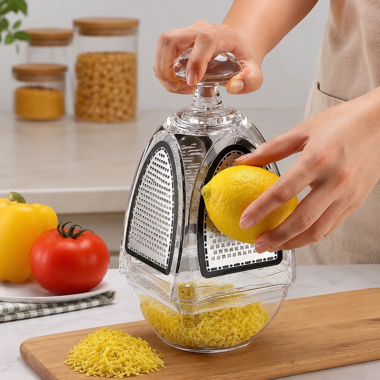 4 In 1 Kitchen Grater with Storage Box, Multi Sided Vegetable And Cheese Grater, All In One Cheese Shredder with Container, Manual Cheese And Vegetable Grater