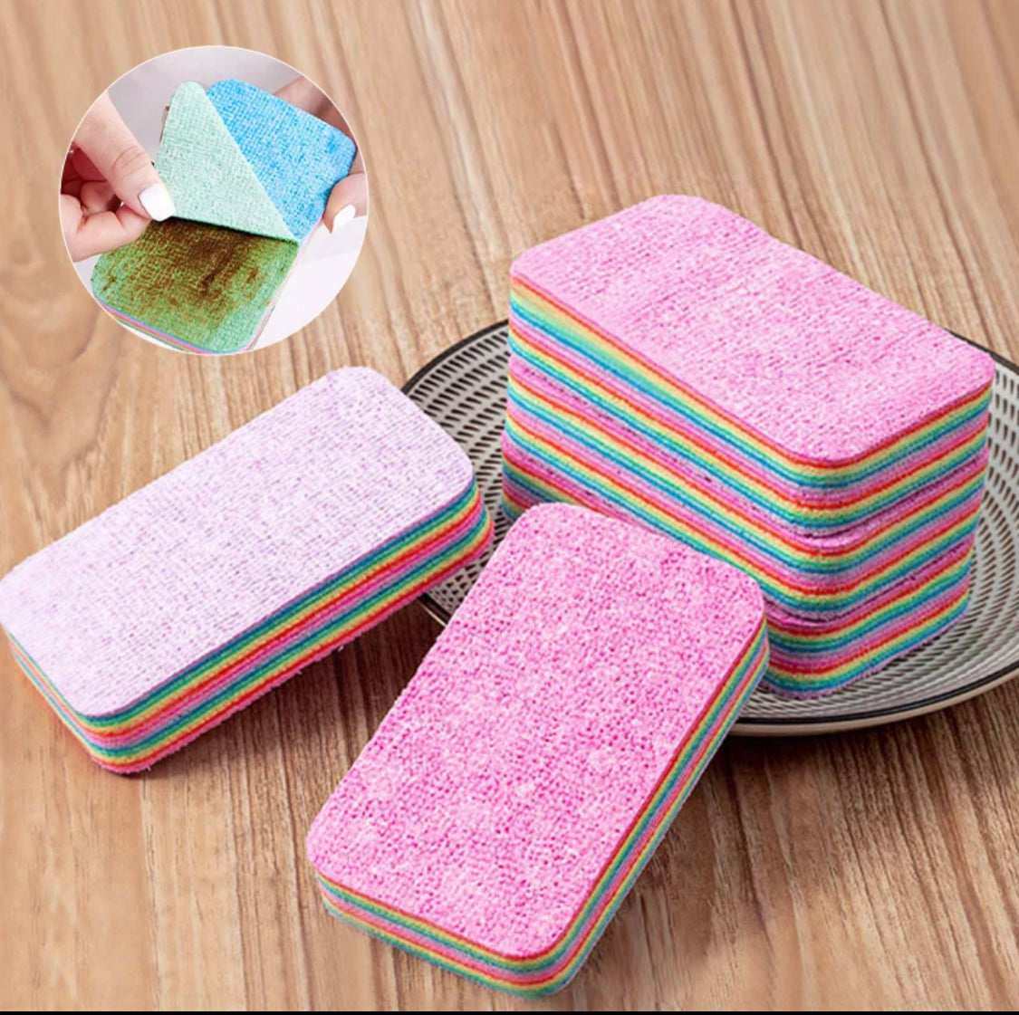 Rainbow Color Pot Dish Sponge, Double Side Dishwashing Sponge, Kitchen Cleaning Cloth