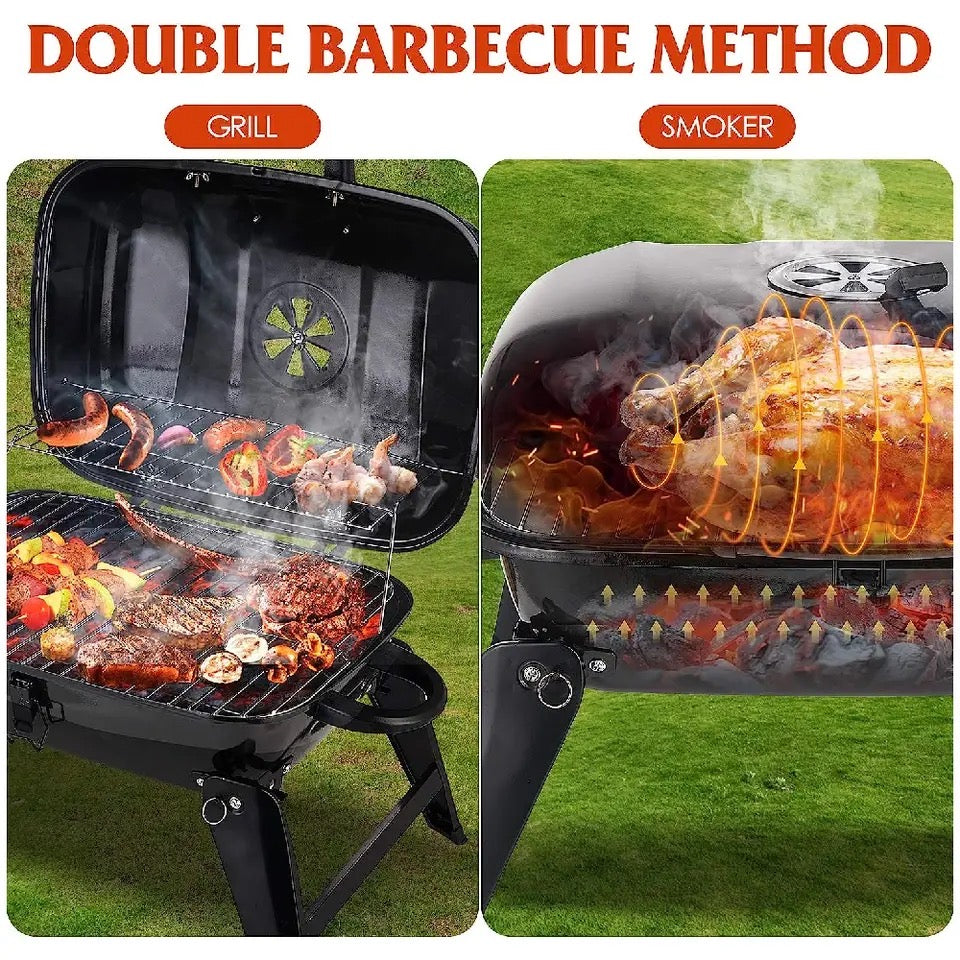 Foldable Tabletop BBQ Grill, Portable Small Charcoal Grill, Mini Tabletop Smoker Camping Cooker, Stainless Steel Portable Collapsible Barbecue Shelf